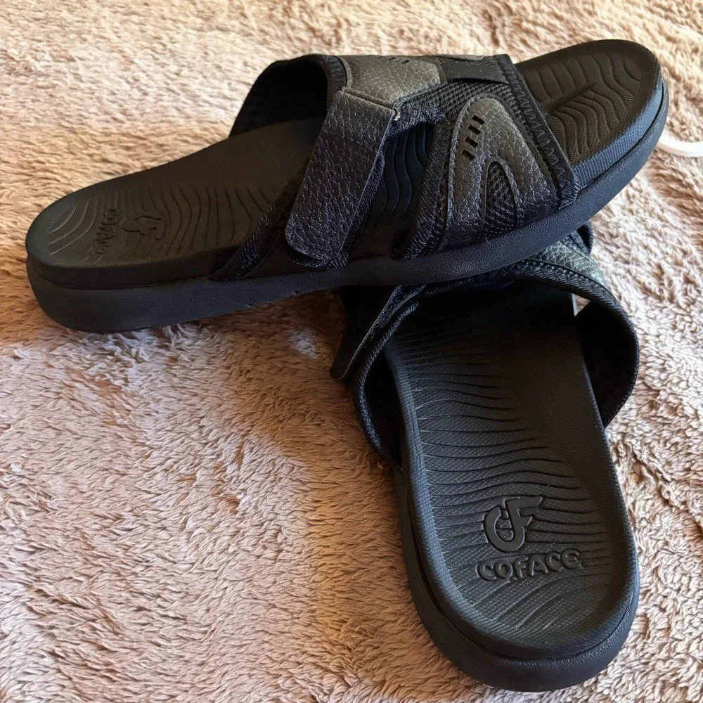 Coface Mens Arch Support Slide Sandals Black Adjustable Athletic Comfort Slides9